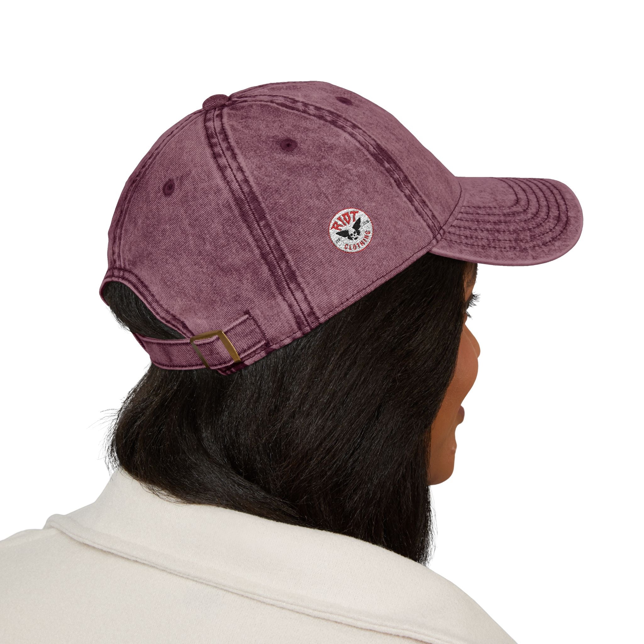 Vintage Embroidered Cap — 'RIOT' Skull Logo Distressed Baseball Hat
