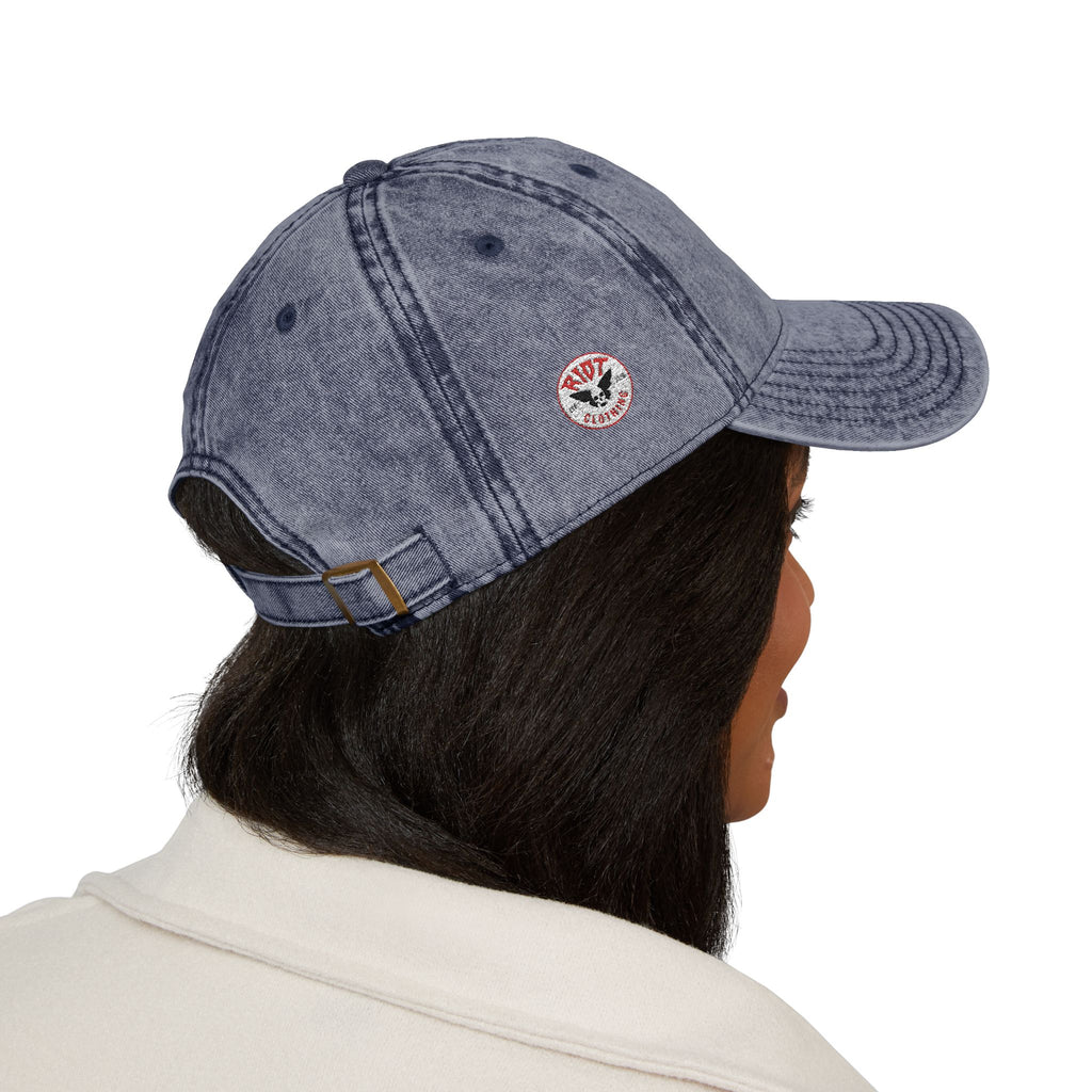 Vintage Embroidered Cap — 'RIOT' Skull Logo Distressed Baseball Hat