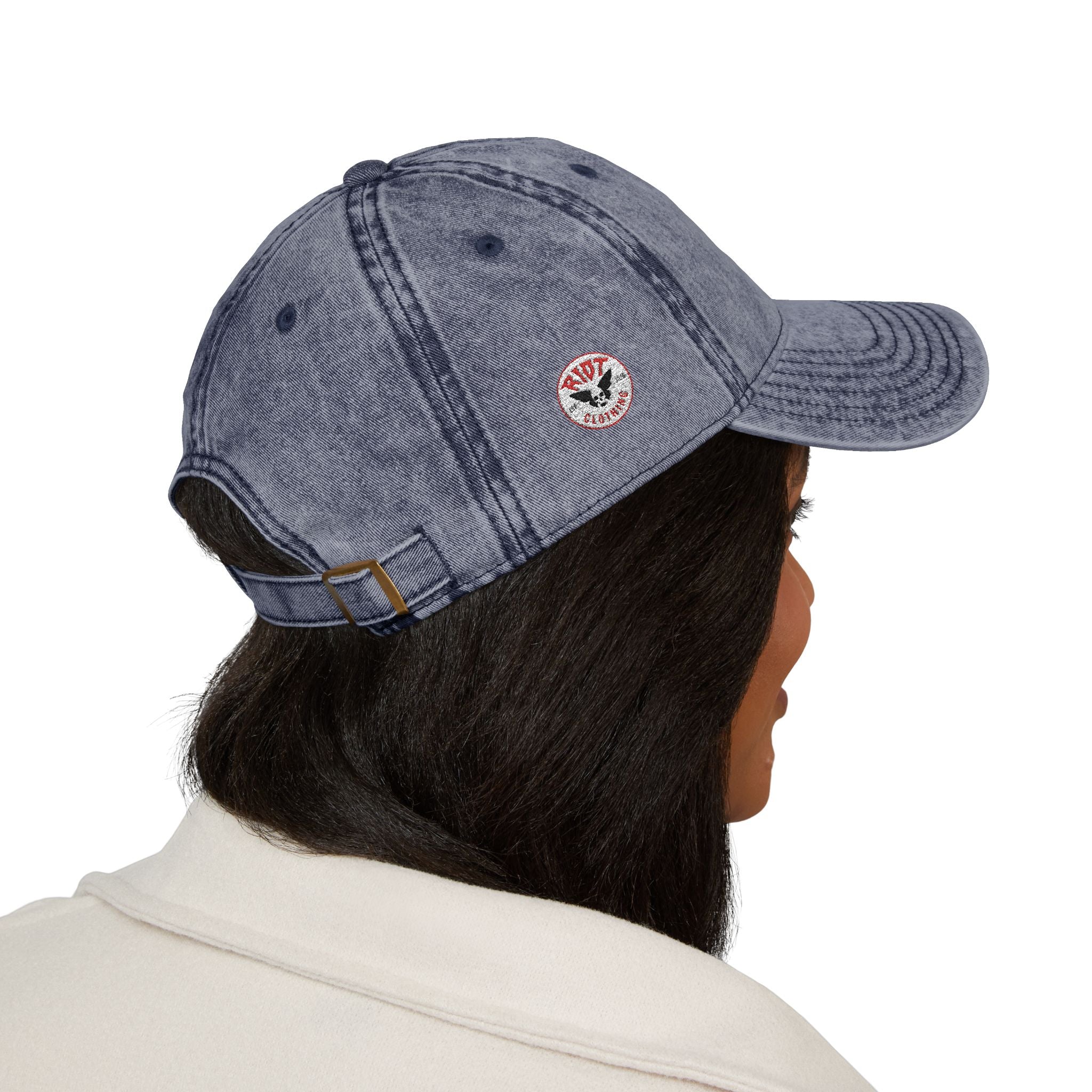 Vintage Embroidered Cap — 'RIOT' Skull Logo Distressed Baseball Hat