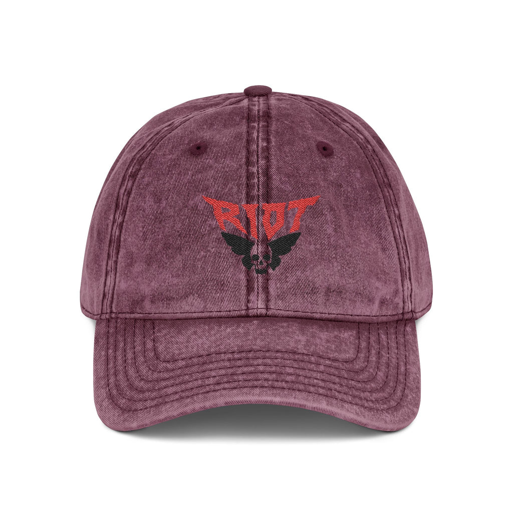 Vintage Embroidered Cap — 'RIOT' Skull Logo Distressed Baseball Hat
