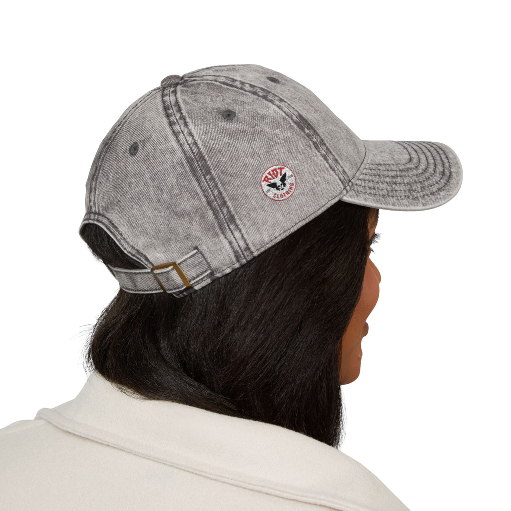 Vintage Embroidered Cap — 'RIOT' Skull Logo Distressed Baseball Hat