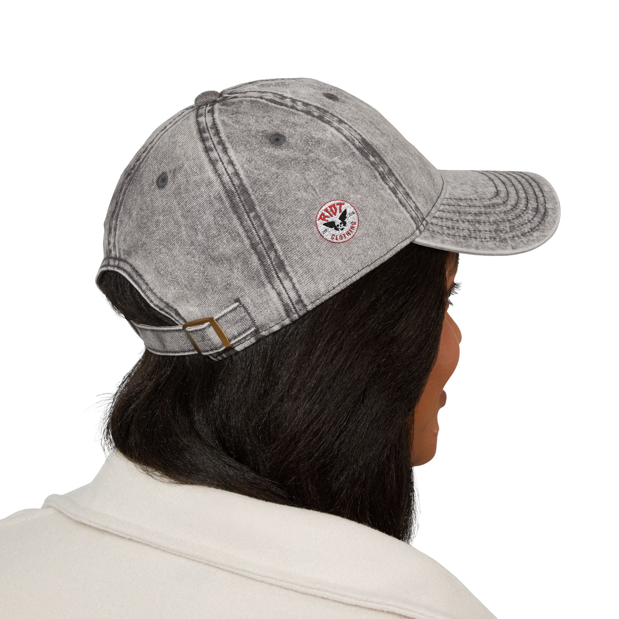 Vintage Embroidered Cap — 'RIOT' Skull Logo Distressed Baseball Hat