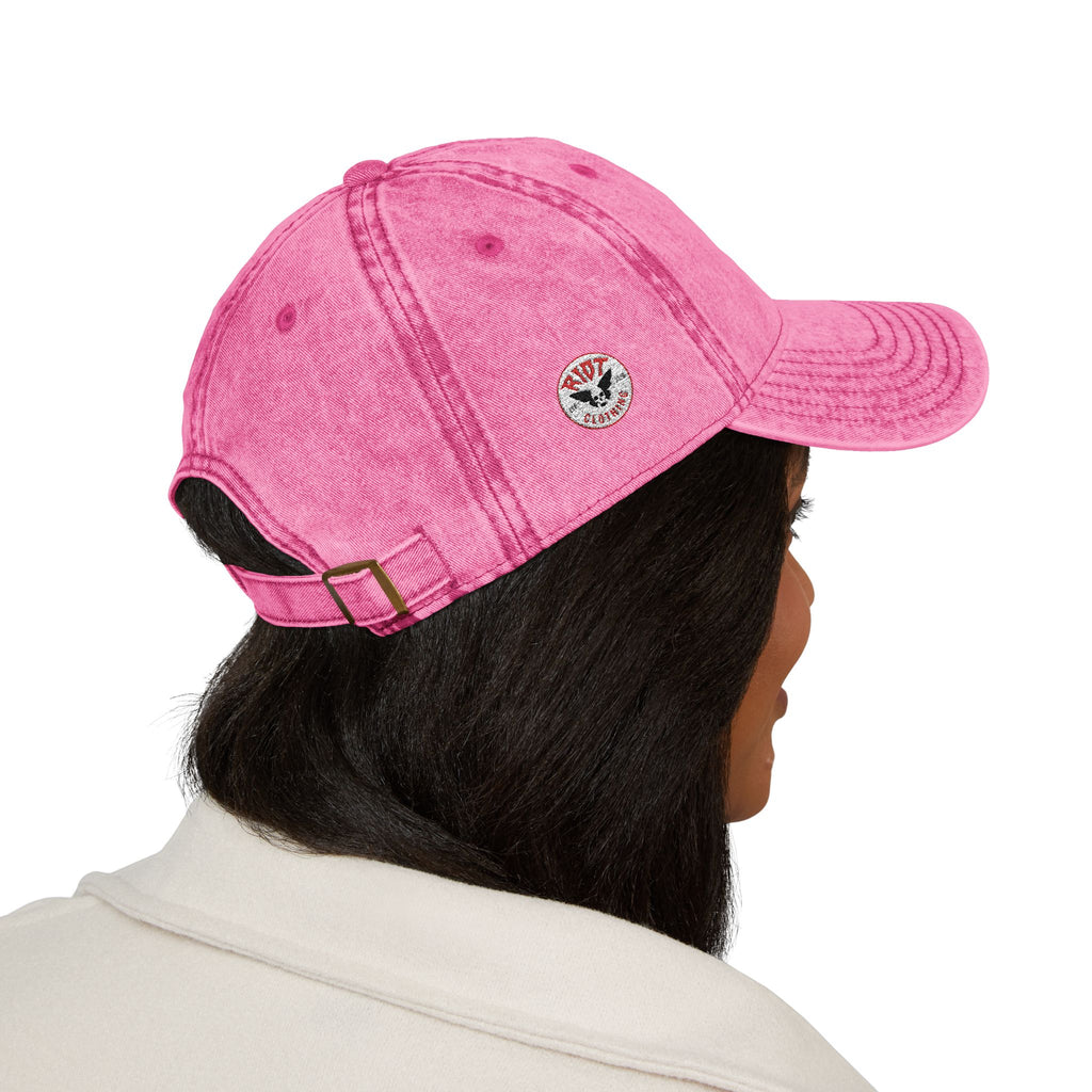 Vintage Embroidered Cap — 'RIOT' Skull Logo Distressed Baseball Hat