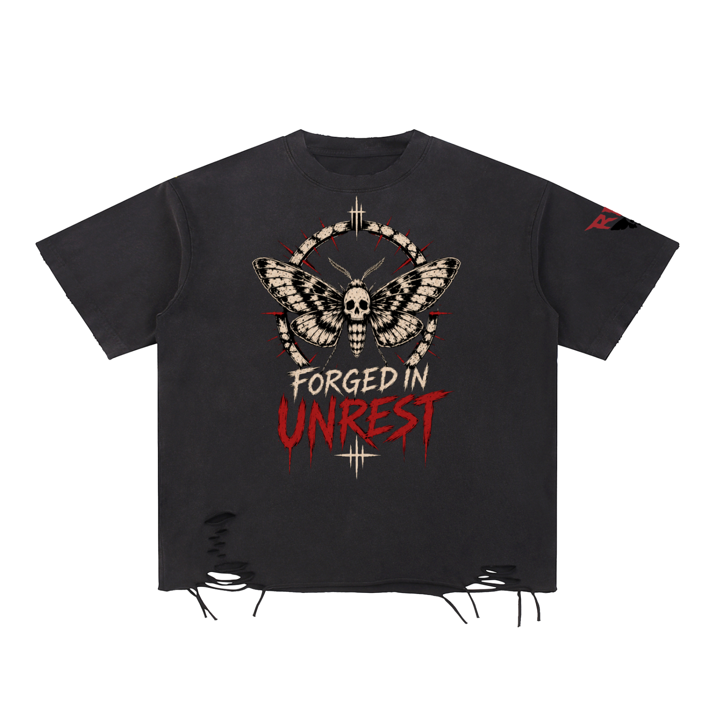 "Forged in Unrest" Snow Washed Raw-Hem T-Shirt